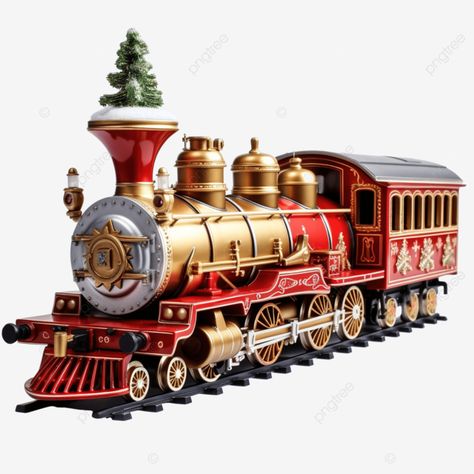 christmas train carries a christmas tree toy locomotive for holiday steam train locomotive old tra Christmas Toy Train, Train Png, Train Locomotive, Wedding Car Decorations, Old Train, Christmas Tree Toy, Christmas Train, Steam Train, Car Decorations