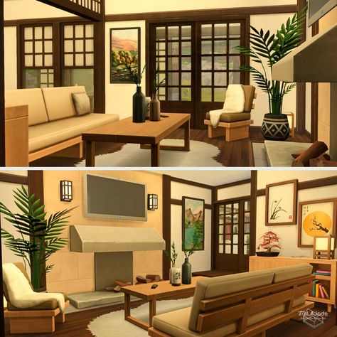 Sims 4 Japanese Living Room, Sims 4 Japanese Interior, Sims 4 Japanese Kitchen, Japanese Home Sims 4, Sims 4 Japanese House Interior, Sims 4 Asian House, Sims Japanese House, Japanese Sims 4, Japanese Bloxburg