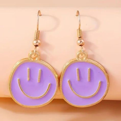 Smile Earrings, Preppy Earrings, Smiley Face Earrings, Preppy Jewelry, Face Earrings, Retro Earring, Alloy Earrings, Purple Earrings, Happy Face