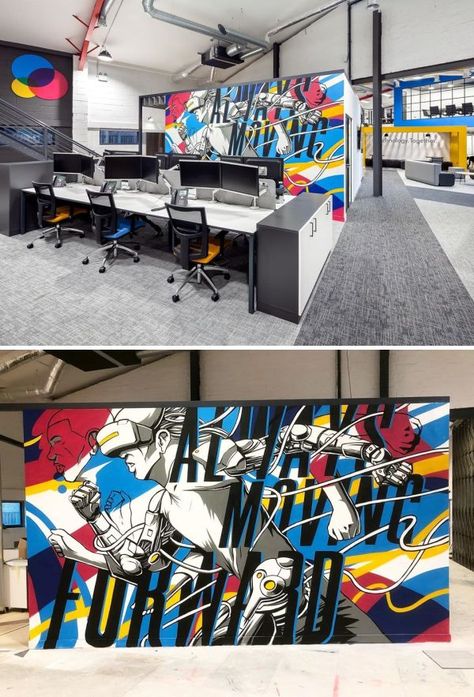 Exhibition Display Wall, Office Graffiti, Graffiti Office, Graphic Mural, Digital Printing Services, Corporate Office Design, Sports Design Inspiration, Stall Designs, Graffiti Murals