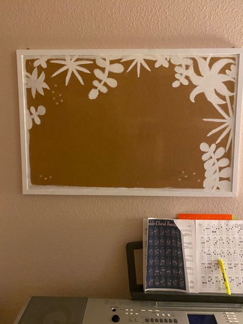 Sophisticated Bulletin Board Ideas, Painted Cork Board Ideas, Cork Board Painting, Painted Corkboard, Cork Board Makeover, Painted Bulletin Board, Painting Corkboard, Cork Board Design, Corkboard Wall