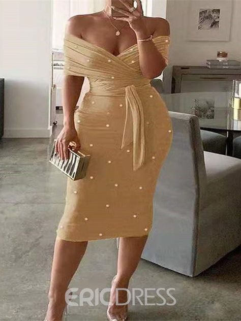 Ericdress Short Sleeve Bead Mid-Calf Bodycon Summer Dress Outfit Designer, Elegant Midi Dresses, Dress Item, Bubble Dress, Dresses Elegant, Midi Dress Summer, Hottest Fashion Trends, Fashion Weeks, Sleeve Dresses