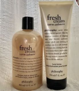 Philosophy Fresh Cream Lotion, Philosophy Vanilla Lotion, Philosophy Body Cream, Fresh Cream Body Wash, Philosophy Lotion Aesthetic, Philosophy Brand Aesthetic, Warm Cashmere Philosophy, Philosophy Warm Cashmere, Body Wash Philosophy