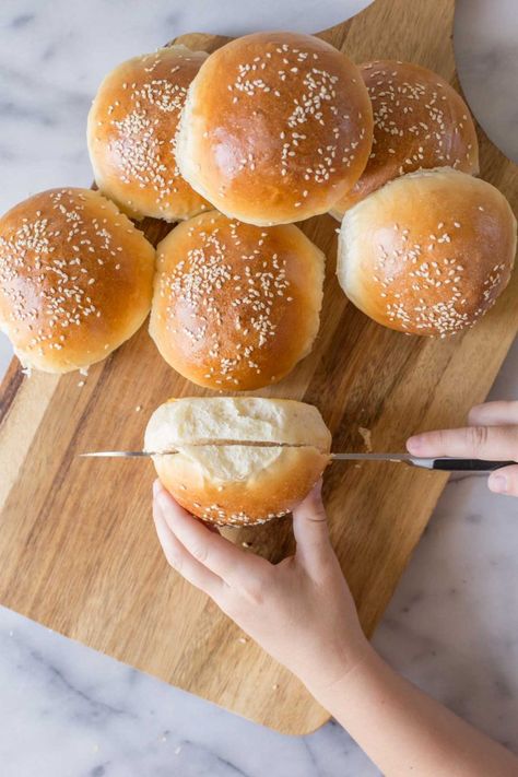 These fluffy, golden Sourdough Hamburger Buns will bring your burger night to the next level! Start the dough in the morning, and buns are ready by dinner. Pantry Mama Hamburger Buns, Sourdough Hamburger Buns No Yeast, Sour Dough Discard Hamburger Buns, Hamburger Buns Sourdough, Sourdough Discard Burger Buns, Sourdough Discard Buns, Discard Hamburger Buns, Sourdough Discard Hamburger Buns, Sourdough Burger Buns