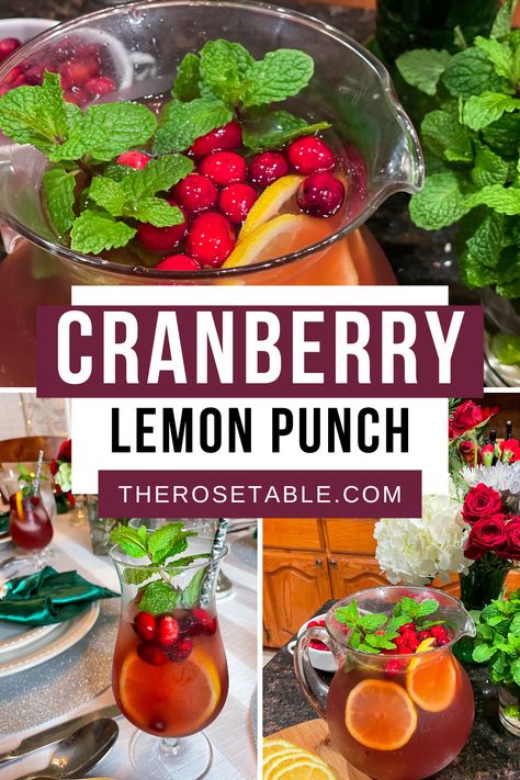 Cranberry Lemon Punch - Lemon Punch, Cranberry Lemonade, Cranberry Punch, Lemonade Punch, Lemon Cocktail, Cranberry Juice Cocktail, Christmas Punch, Punch Recipe, Christmas Dinner Party