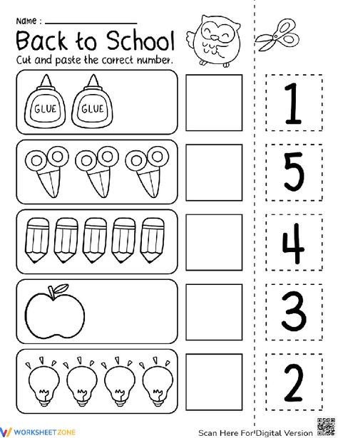 First Day Of School Math Activities, Number Concept Worksheets, Free Prek Worksheets, Count And Match 1-10, Back To School Math Activities Preschool, Back To School Worksheets Kindergarten, Teaching Patterns Preschool, Back To School Worksheets For Preschool, Free Preschool Worksheets Free Printables