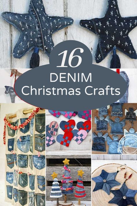 Incredible Denim Crafts DIY Projects to Upcycle Your Denim Denim Christmas Crafts, Denim Ornaments Old Jeans, Denim Scraps Ideas Upcycle, Denim Christmas Decorations, Ornaments From Old Clothes, Denim Scraps Ideas, Diy Denim Crafts, Denim Upcycle Diy, Denim Christmas Ornaments