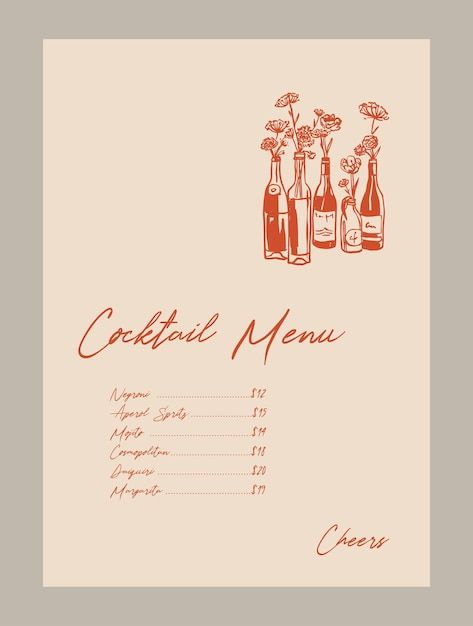 Vector elegant cocktail menu template wi... | Premium Vector #Freepik #vector Cool Menu Design Ideas, Cafe Menu Graphic Design, Drink Menu Design Template, Cocktail Menu Design Ideas, Drink Menu Ideas, Drinks Menu Design, Menu Aesthetic, Cocktail Menu Design, Drink Menu Design