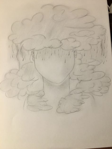 Storm Drawing Simple, Clouded Mind Drawing, Thunder Clouds Drawing, Thunder Storm Drawing, Head In The Clouds Drawing, In My Head Drawing, Thunder Drawing, Doodle Tips, Storm Drawing