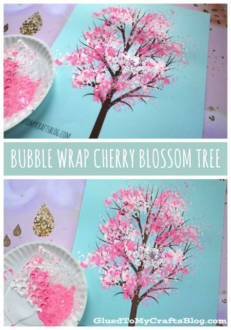 Cherry Blossom Tree Craft, Vetenskapliga Experiment, Bubble Wrap Art, Spring Arts And Crafts, Spring Art Projects, Cherry Blossom Painting, Japan Crafts, Camp Crafts, Simple Crafts