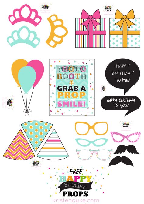 Free Happy Birthday Photo Booth Props at kristenduke.com Photo Booth Props Template, Photo Booth Props Free Printables, Photo Booth Props Free, Diy Fotokabine, Photo Booth Props Birthday, Happy Birthday Photo, Birthday Photo Booth, Diy Photo Booth Props, Photobooth Props Printable