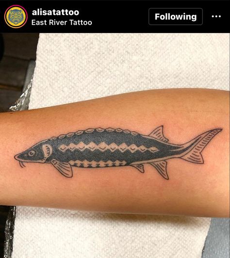 Sturgeon Fish Tattoo, Oscar Fish Tattoo, Sturgeon Tattoo, Teeny Tattoos, Lake Sturgeon, Underwater Tattoo, Sturgeon Fish, Oscar Fish, Fish Tattoo