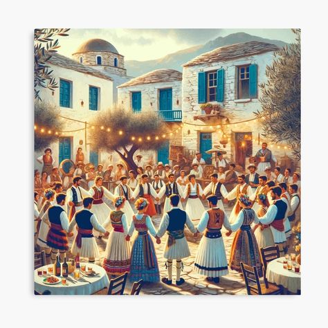 Get my art printed on awesome products. Support me at Redbubble #RBandME: https://www.redbubble.com/i/canvas-print/Traditional-Greek-Festival-Folk-Dance-Celebration-Art-by-FarBeyound/160676975.5Y5V7?asc=u Greek Festival, Celebration Art, Dance Paintings, Cultural Celebration, Folk Dance, Dance Art, Featured Art, Art Canvas, Print Images