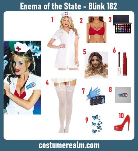 Ready to rock Halloween like never before? Our Blink-182 nurse costume guide helps you embody the iconic album cover. Nurse Costume Blink 182, Album Covers Costume, Album Cover Costume Ideas, Album Cover Costume, Blink 182 Costume, Blink 182 Halloween, Blink 182 Album Cover, Blink 182 Nurse, Blink 182 Nurse Costume