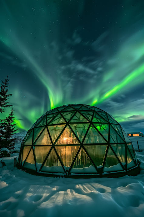 Unique Airbnb in Iceland that looks like an igloo under the Northern Lights Iceland Glass Igloo, Northern Lights Glass Igloo, Aurora Borealis Glass Igloo, Northern Lights Trip, Iceland Igloo Hotel, Iceland Travel Aesthetic, Iceland Lights, Iceland Igloo, Igloo Northern Lights