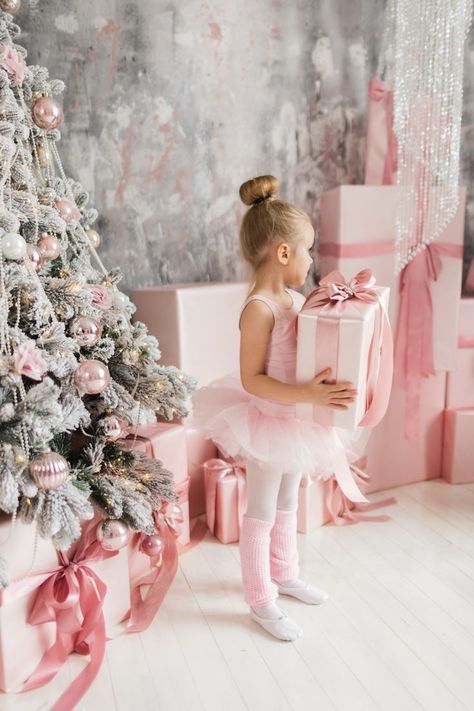 Ballerina Christmas Photoshoot, Christmas Ballet Photoshoot, Kid Dancer Photoshoot, Ballerina Photoshoot Kids, Baby Ballerina Costume, Toddler Ballerina Costume, Pink Christmas Photoshoot, Nutcracker Photoshoot, Toddler Christmas Photoshoot