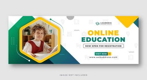 Online education facebook cover banner P... | Premium Vector #Freepik #vector #banner #school #cover #education Youtube Banner Education, Educational Banner Design, Etsy Banner Design, Banner School, Classroom Background, Award Ribbons, Education Banner, Cover Page Template, Facebook Cover Design