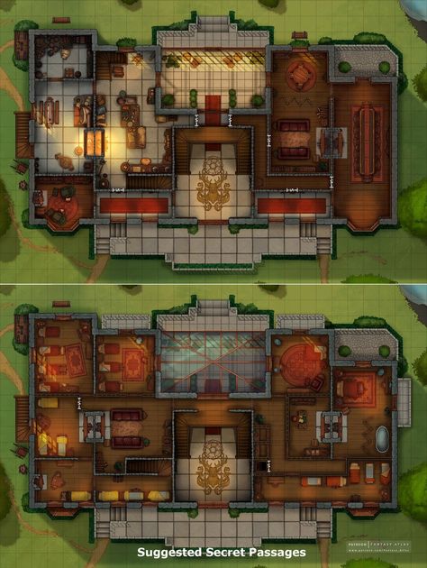 D&d Mansion Map, Hotel Rpg Map, Mansion Rpg Map, Dnd Mansion Map, Dnd House Map, D&d Battle Maps, Manor House Interior, Vampire House, Manor Interior