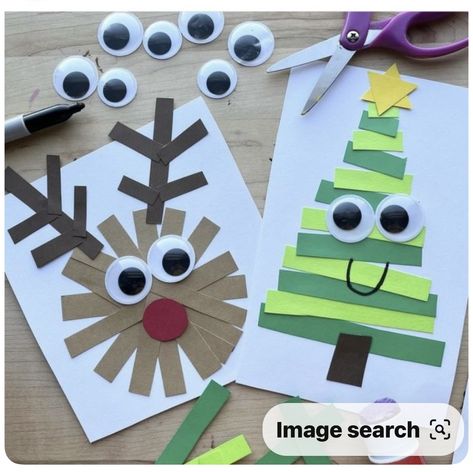 Holiday Craft Ideas For Preschoolers, Pre K Holiday Gifts For Parents, Easy Family Christmas Crafts, Easy Construction Paper Christmas Crafts, Kindergarten Art Christmas, Elf Art Preschool, Directed Drawing Christmas For Kids, Christmas Easy Crafts For Kids At School, Process Christmas Art For Toddlers