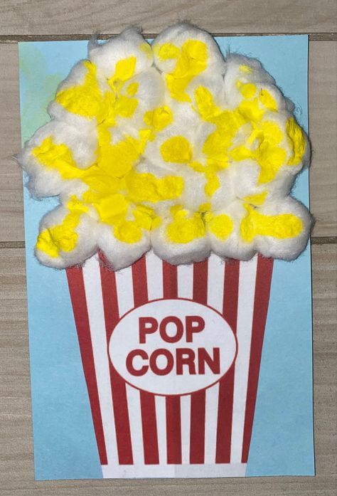 Popcorn Art Preschool, Popcorn Art For Kids, Popcorn Crafts For Toddlers, Cooking Crafts For Toddlers, Popcorn Crafts Preschool, Popcorn Craft, Circus Crafts Preschool, Popcorn Crafts, Cotton Ball Crafts