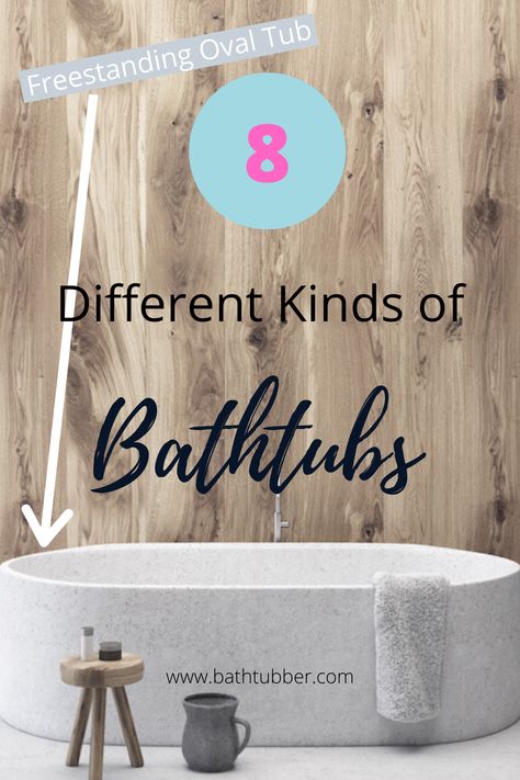 Are you doing a bathroom remodel? Looking for bathtub ideas? We discuss 8 different types of bathtubs from freestanding to alcove to hot tubs. We'll tell you the pros and cons of all the different tub types, so you can choose the right tub type for you. #bathtubideas #bathroomremodel #bathtubs Different Types Of Bathtubs, Types Of Bathtubs, Bathtub Types, Freestanding Bathtub Ideas, Luxury Bathtubs, Sitting Bathtub, Bath Tube, Bathtub Ideas, Deep Bathtub