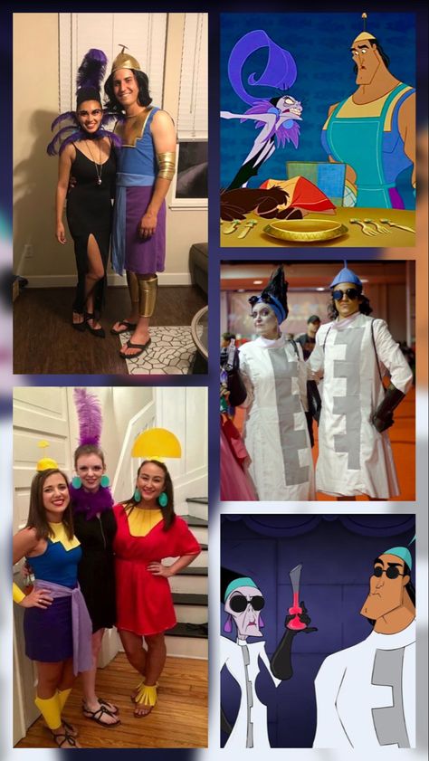 Halloween Costume Kronk, Emperors New Groove Group Costume, Emperor Kuzco Costume, Yama And Kronk Costume, Yuma And Kronk Costume, Diy Emperors New Groove Costume, Emporers New Groove Halloween Costume, Emperors New Groove Cosplay, Ezma And Krunk Costume