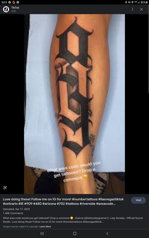 Area Code Tattoo Ideas, Area Code Tattoo, Area Code Tattoos, Number Tattoos, Gangsta Tattoos, Sound Studio, Area Codes, Tattoo Stencils, Tatting