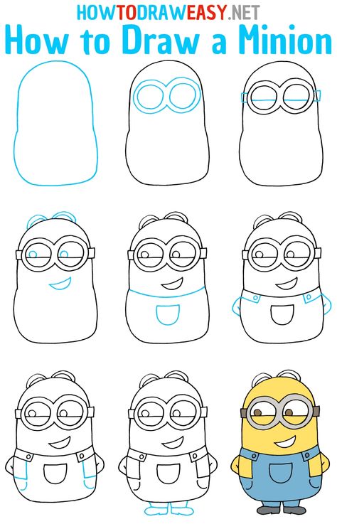 How to Draw a Minion Step by Step #Minion #Drawing #MinionDrawing #HowtoDrawaMinion #EasyDrawings #MinionCartoon #Cartoons #CartoonDrawings #CartoonDrawing #EasytoDraw #HowtoDrawEasy #MinionDrawingTutorial #SimpleDrawings #DrawingforKids #Cartoonish #Art #ArtProject #EasyDrawingsGuides How To Draw A Minion Step By Step Easy, Easy Drawings Minions, Beginner Cartoon Drawing, How To Draw A Minion Easy, Easy Drawing Characters, How To Draw Minions Step By Step, How To Draw Adults, Easy How To Draw Disney Characters, Minions Activities For Kids