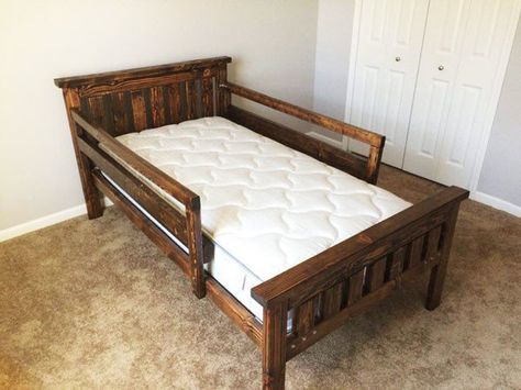 DIY 2x4 Farmhouse Bed | MyOutdoorPlans | Free Woodworking Plans and Projects, DIY Shed, Wooden Playhouse, Pergola, Bbq Diy Twin Bed Frame, Diy Twin Bed, Diy Toddler Bed, Bed Woodworking Plans, Farmhouse Bed, Build A Playhouse, Wooden Playhouse, Diy Bed Frame, Farmhouse Bedding