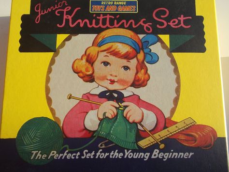 Knitting set for beginners vintage retro toy, Junior knitting set, yarn set of 2 knitting needles wool strings instructions lovely giftbox Garter Stitch Knitting, Miniature Knitting, Knitting Kit, Art & Craft Kit, Knitting Kits, Craft Set, Knitting For Kids, Retro Toys, Business For Kids