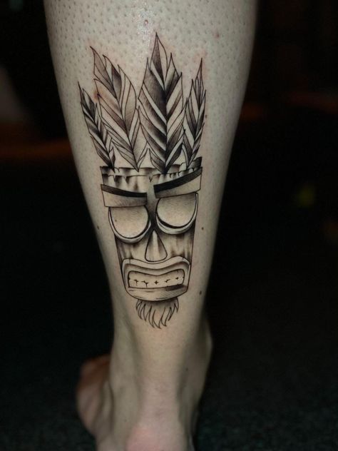 Aku Tattoo, Aku Aku Tattoo, Full Hand Tattoo, Tiki Faces, Ooga Booga, Tattoo Time, Crash Bandicoot, Time Tattoos, Hand Tattoo