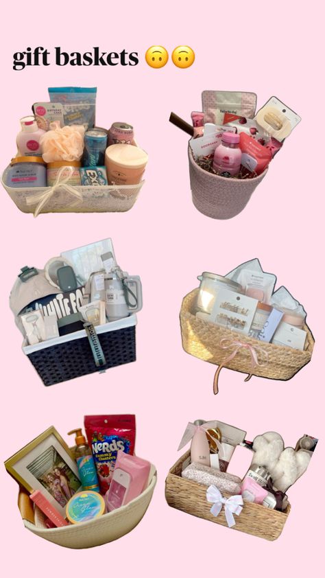 Girly Secret Santa Gifts, Goody Basket Ideas, Secret Santa Gift Ideas For Women, Secret Santa Basket Ideas, Secret Santa Gift Ideas, Girls Secrets, Themed Gift Baskets, Birthday Gift Baskets, Dope Nail Designs