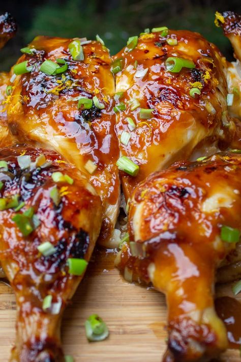 Flattened Chicken Recipes Bbq, Flattened Chicken Recipes, Asian Roasted Chicken, Best Whole Chicken Recipe, Roasted Chicken Whole, Whole Chicken Recipes Oven, Best Roast Chicken Recipe, Saucy Chicken, Butterflied Chicken