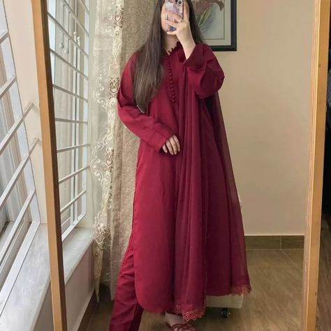 3 piece stitched georgette maroon dress is available in our store. DM for order/details @xarnish_store #XarnishLaunch #xarnish #clothingbrand #clothes #smallbusiness #dressoftheday #ootd #womenentrepreneurs #womeninbusiness #womenempowerment #outfit #casual #casualchic #ethnicwear #india #bridalsarees #branding #fashiondesigner #fashionblogger #fashion #blogger #blog #lifestyle #instadaily Eid Kurti Designs, Long Kameez Design, Pant Kurti, Best Indian Wedding Dresses, Brunette Aesthetic, Simple Dress Casual, Girl Dps, Desi Outfits, Designer Outfit