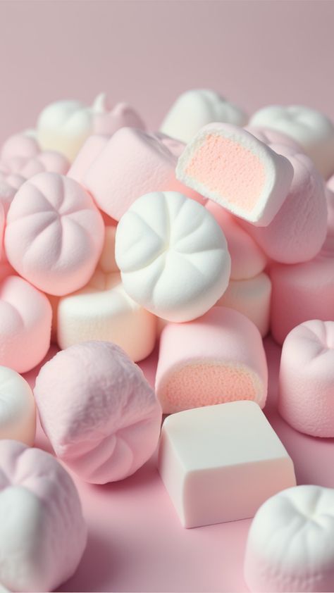 Pink And White Marshmallows, Candy Aesthetic Wallpaper, Pink Theme Wallpaper, Pink Deserts, White And Pink Aesthetic, Marshmallow Aesthetic, Marshmallow Wallpaper, Yummy Wallpaper, Pastel Colors Aesthetic