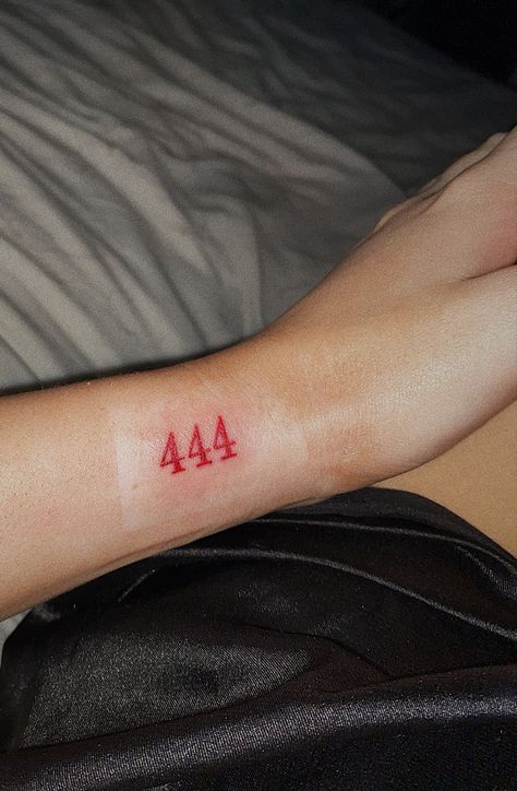 444 angel numbers Red Tattoo Angel Number, Small Dainty Red Tattoos, Red Tiny Tattoos For Women, Mellow Tattoo, 444 Red Ink Tattoo, 444 Red Tattoo, 444 Matching Tattoo, 444 Angel Numbers Tattoo, Angle Numbers Tattoo