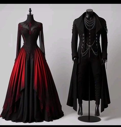 Vamp Wedding, Gown With Wings, Black And Red Wedding, Goth Wedding Dresses, Court Outfit, Gothic Wedding Theme, Gothic Gowns, Red Gothic, Satin Bridal Gowns