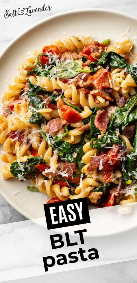 Blt Mac And Cheese, Tri Color Pasta Recipes Dinners, Blt Casserole, Blt Dinner, Gourmet Blt, Bacon Tomato Pasta, Blt Pasta Salad Recipe, Pasta Entrees, Blt Recipes