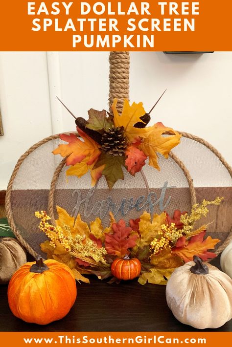 After the huge success of my Dollar Tree splatter guard rose, I started looking for others ways to utilize them in various other crafts. This Dollar Tree splatter guard pumpkin is one of my favorite... Splatter Screen Pumpkin, Dollar Tree Fall Decor Diy, Pumkin Decoration, Diy Joy, Halloween Decor Diy, Dollar Tree Pumpkins, Deco Mesh Wreaths Diy, Fall Decor Dollar Tree, Splatter Guard