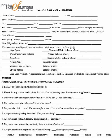 Esthetician Client Consultation form Template Unique Consultation Another Example Of A Consultation Sheet Client Consultation, Employee Performance Review, Skin Anatomy, Laser Skin Care, Beauty Decor, Parental Consent, Effect Template, Job Application Form, Spa Interior