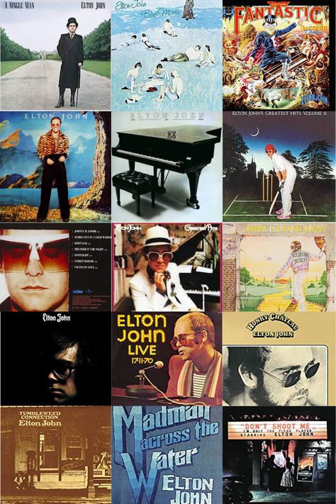 We all like to look at the old album covers of our favourite bands and artists. Here is a look at Elton John album covers. Pop over to my 70s website for track listings etc. Elton John Album Covers / Elton John songs /Elton John https://musicofthe70s.co.uk/ Elton John Aesthetic Wallpaper, Elton John Wallpaper, Old Album Covers, Elton John Album Covers, 80s Album Covers, 70s Rock Music, Elton John Songs, Albums Covers, Sing Me To Sleep