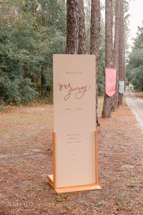 Wooden welcome sign for outdoor wedding #floridawedding #microweddings #weddingsigns Easel For Wedding Sign, Welcome Event Sign, Wood Sign Stand, Wedding Welcome Sign Ideas, Outdoor Wedding Signs, Event Signs, Wooden Wedding Signs, Event Signage, Event Sign