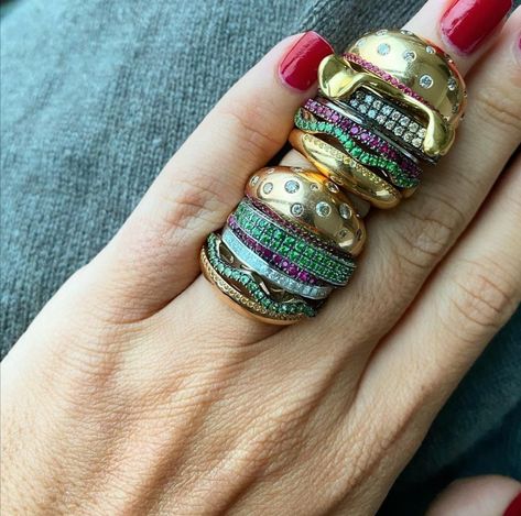 Burger Ring Stack, Maximalist Jewelry, Chunky Jewellery, Dope Jewelry Accessories, Gold Rings Stackable, Rings Rings, Ring Stack, Dope Jewelry, Chunky Jewelry