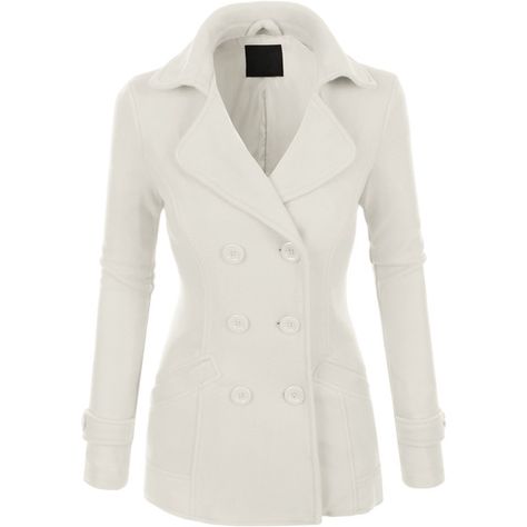 LE3NO Womens Classic Fully Lined Double Breasted Pea Coat Jacket (170 DKK) ❤ liked on Polyvore featuring outerwear, jackets, coats, slim pea coat, double breasted jacket, double breasted pea coat, slim jacket and white double breasted jacket Hourglass Wardrobe, Jacket Hacks, White Pea Coat, White Peacoat, Olivia Pope, Ski Shop, Peacoat Jacket, Jacket With Pockets, Cute Jackets