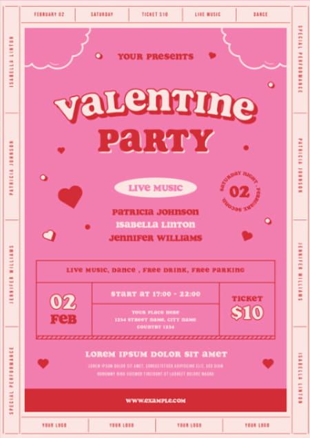 Check out the Pink Valentine's Day Party Flyer Template for your next club and party event. Take advantage of this premade PSD template for Photoshop - More amazing template on FFFLYER - Club & Party, Flyer Templates, Holiday & Event Flyer, Party Flyer, Valentines Day Flyer Pop Up Event Flyer, Pink Flyer Design, Flier Designs Ideas, Cute Flyers, Valentines Graphic Design, Aesthetic Flyer, Event Graphic Design, Promotional Flyer Design, Valentine's Day Poster Design