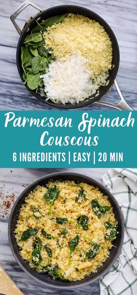 Couscous Recipes Vegetarian, Parmesan Couscous, Spinach Couscous, Vegetarian Couscous, Spinach Side, Parmesan Spinach, Vegetarian Main Dish, Couscous Recipe, Couscous Recipes