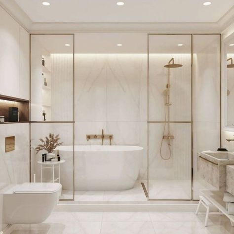 #bathroomdecoration #bathroominterior #showerroom #bathroomrenovation #dreambathroom #bathroomdetails #whitebathroom #bathroominspo #instabathroom #bathroomdecor Bathroom Interior Design Luxury, Elegant Bathroom Design, Bilik Air, Bathroom Decor Luxury, Bathtub Design, Aesthetic Bathroom, Bad Inspiration, Classic Bathroom, Bathroom Design Decor