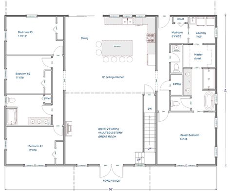 BM3192-Black Barndominium - Buildmax House Plans 4bd Barndominium, 50x40 Barndominium Floor Plans, 60x40 Barndominium Floor Plans, 40x50 Barndominium, 40x60 Barndominium Floor Plans, 40x60 Pole Barn House Plans, Barndominium House Plans, Metal House Plans, Black Barndominium