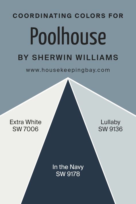 Coordinating Colors of Poolhouse SW 7603 by Sherwin Williams Sw Blue Paint Colors, Sherwin Williams Coordinating Colors, Trim Colors, Blue Paint Colors, In The Navy, Overall Aesthetic, Coordinating Colors, Pool Houses, Blue Paint