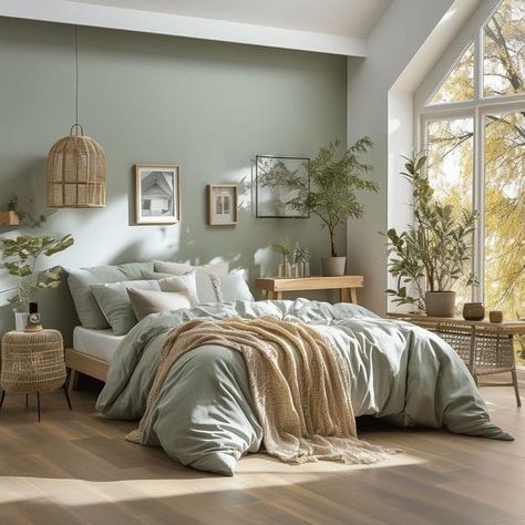 Bedroom Decor Master For Couples, Sage Bedroom, Sage Green Bedroom, Decor Ideas Bedroom, Home Decor Ideas Living Room, Home Decorating Ideas, Room Makeover Bedroom, Decoration Idea, Bedroom Green